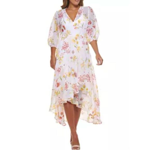 NEW Calvin Klein women’s puff sleeve v-neck floral ruffle overlap dress size 2 - Picture 7 of 14